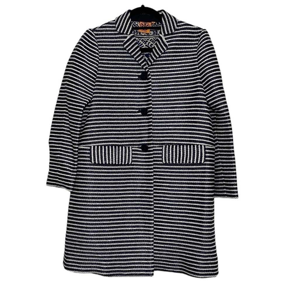 Tory Burch Jacket Size Small Navy White Striped Nautical